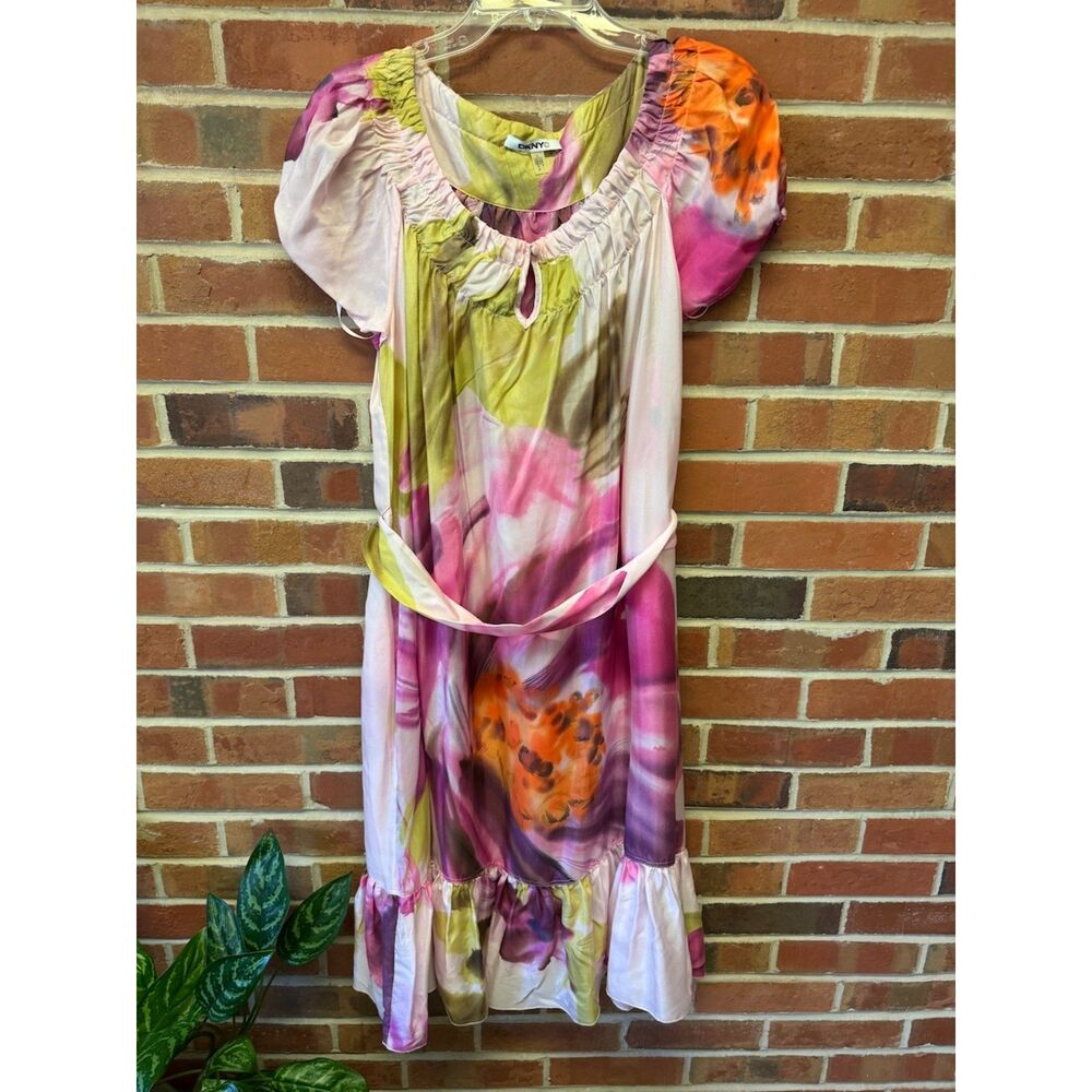 DKNYC Floral Sheer Overlay Dress with Pink Slip